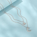 Moon And Star Necklace 925 Sterling Silver Layered Starburst
