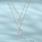 Moon And Star Necklace 925 Sterling Silver Layered Starburst