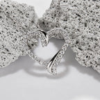 Open Heart Necklace 925 Sterling Silver with Cubic Zirconia Border and Curved Metal Detail
