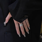 Crown Ring 925 Sterling Silver Cubic Zirconia Three Leaf Top Detail