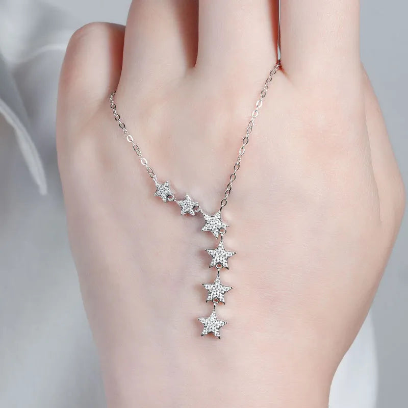 Star Necklace 925 Sterling Silver Moissanite Six Star Drop Design