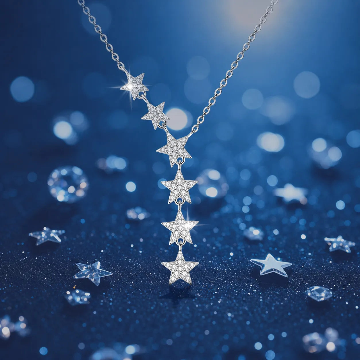 Star Necklace 925 Sterling Silver Moissanite Six Star Drop Design