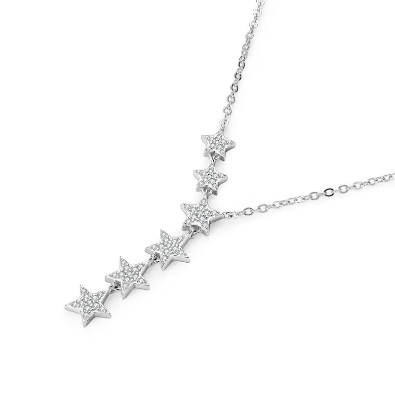 Star Necklace 925 Sterling Silver Moissanite Six Star Drop Design