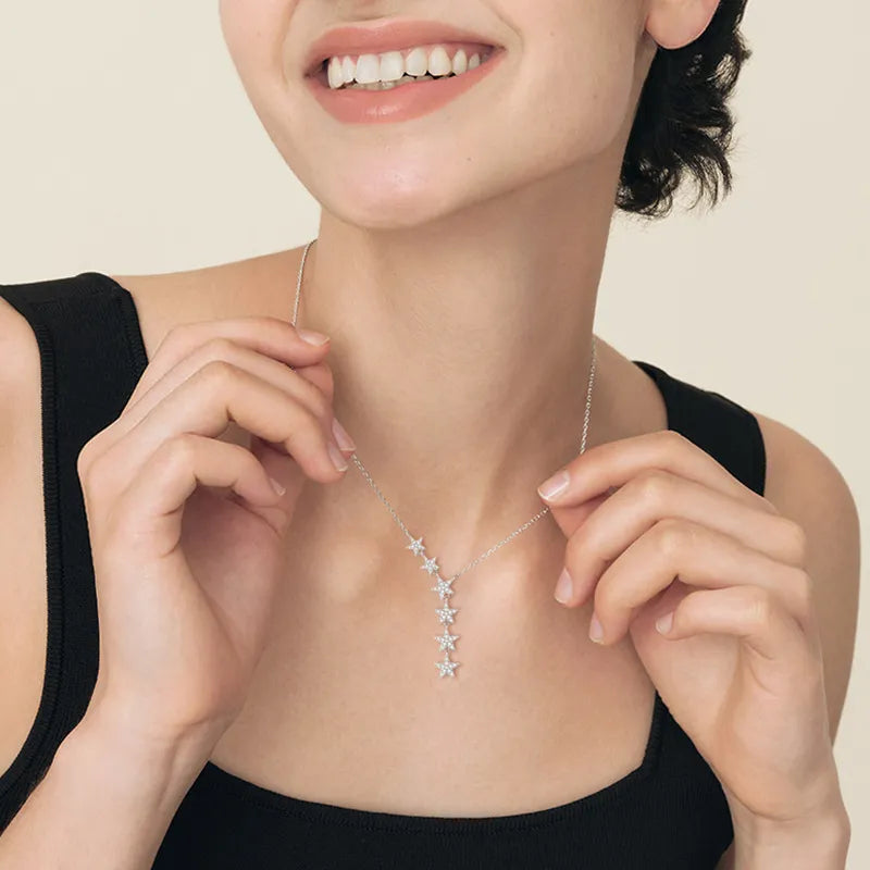 Star Necklace 925 Sterling Silver Moissanite Six Star Drop Design