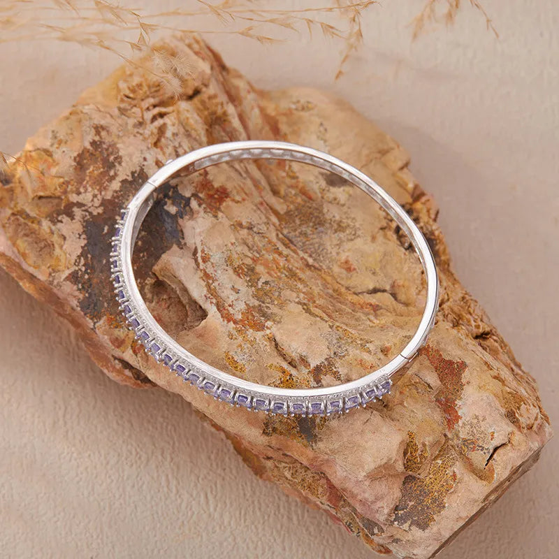 Tanzanite Bracelet 925 Sterling Silver Bangle With Natural Gemstone Row