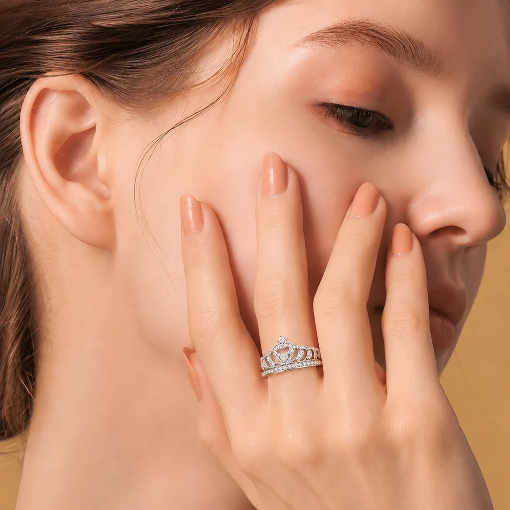Tiara Ring 925 Sterling Silver Cubic Zirconia Heart Openwork Design
