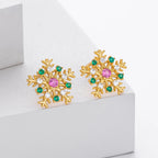 Snowflake Stud Earrings 925 Sterling Silver Cubic Zirconia Multicolor