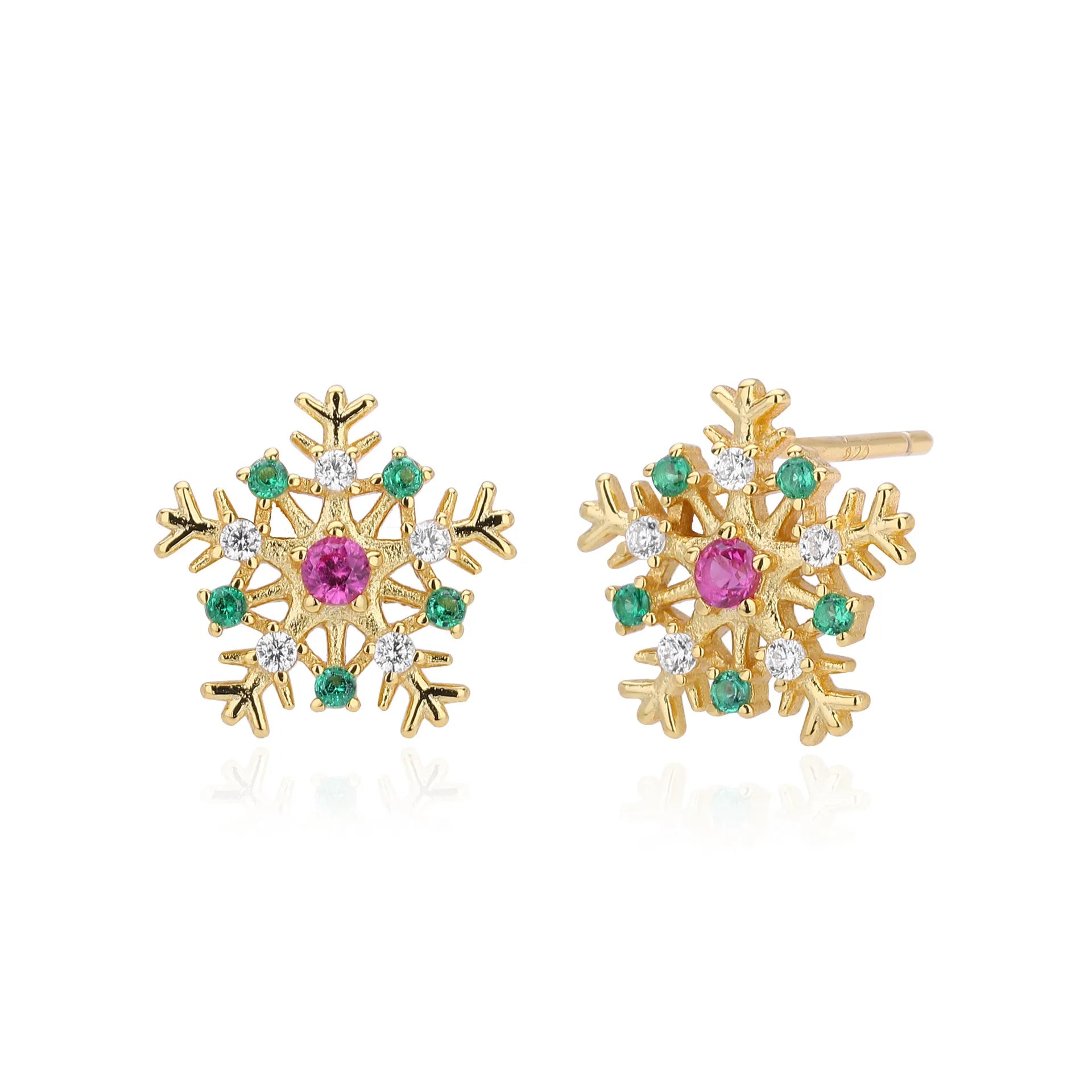 Snowflake Stud Earrings 925 Sterling Silver Cubic Zirconia Multicolor