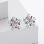 Snowflake Stud Earrings 925 Sterling Silver Cubic Zirconia Multicolor