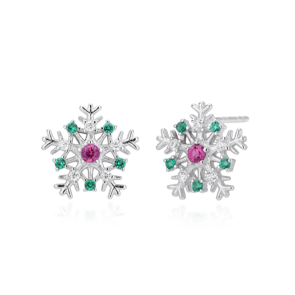 Snowflake Stud Earrings 925 Sterling Silver Cubic Zirconia Multicolor