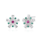 Snowflake Stud Earrings 925 Sterling Silver Cubic Zirconia Multicolor