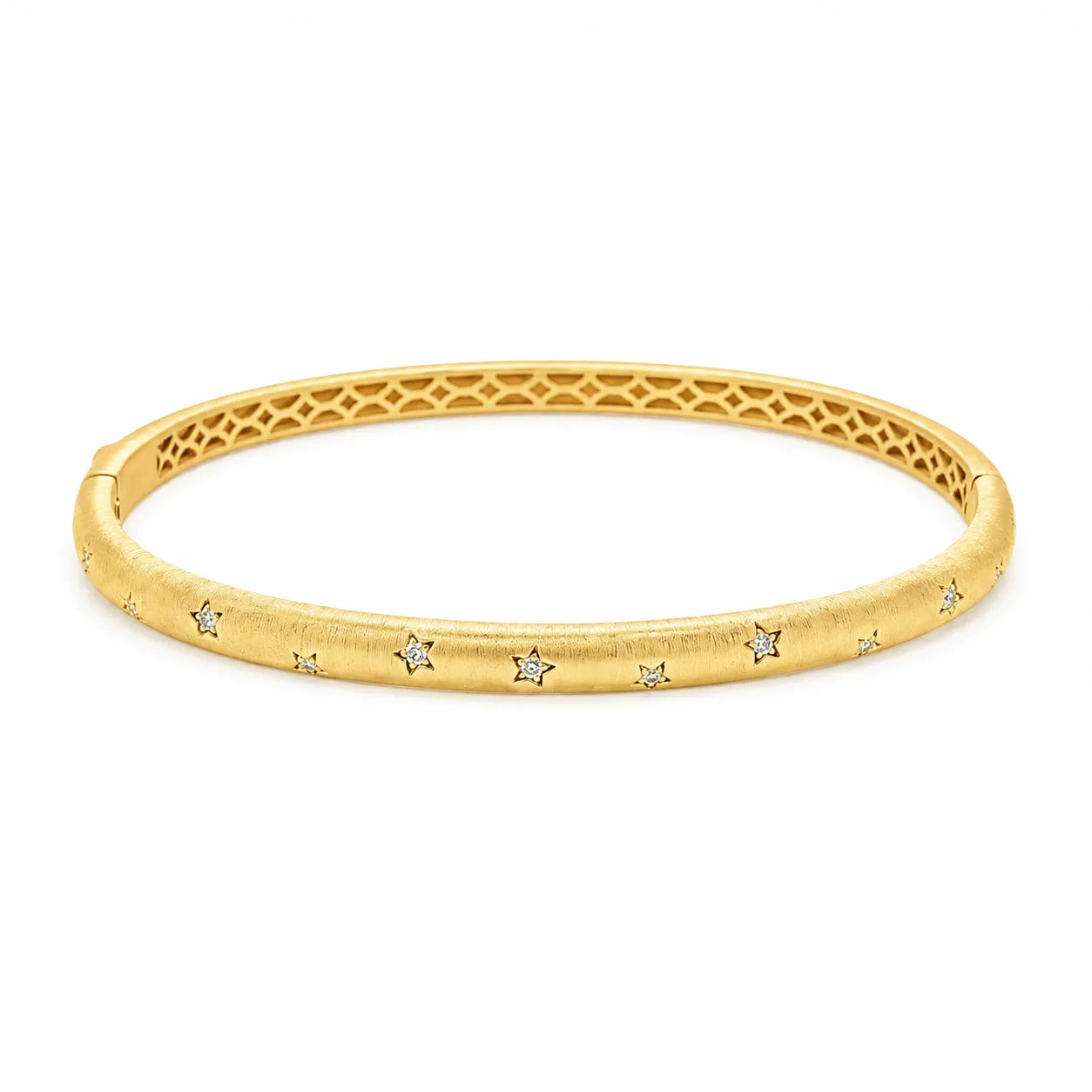 Star Bangle 925 Sterling Silver Brushed Finish With Cubic Zirconia Accents