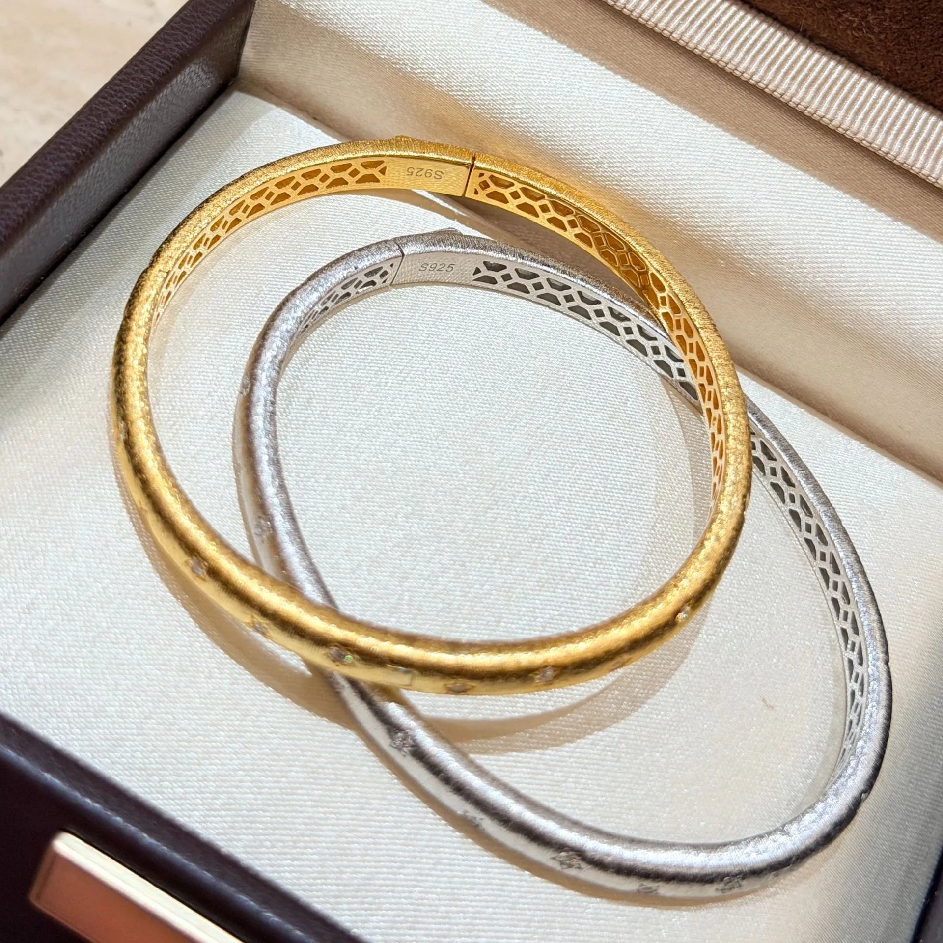 Star Bangle 925 Sterling Silver Brushed Finish With Cubic Zirconia Accents
