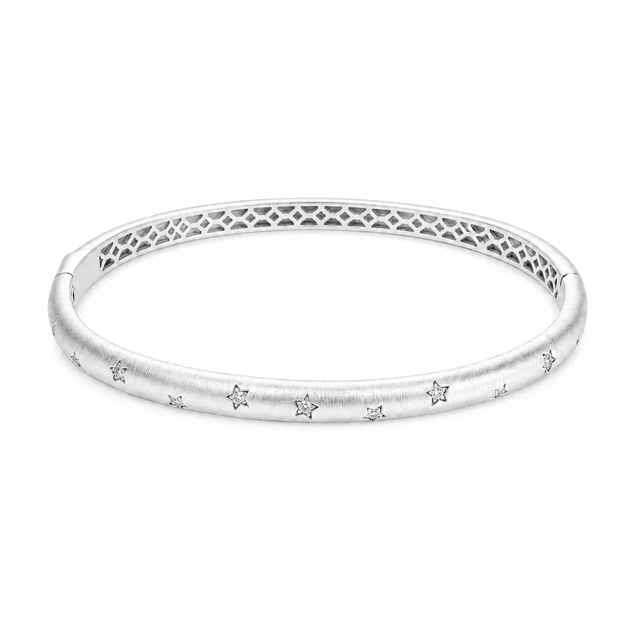 Star Bangle 925 Sterling Silver Brushed Finish With Cubic Zirconia Accents