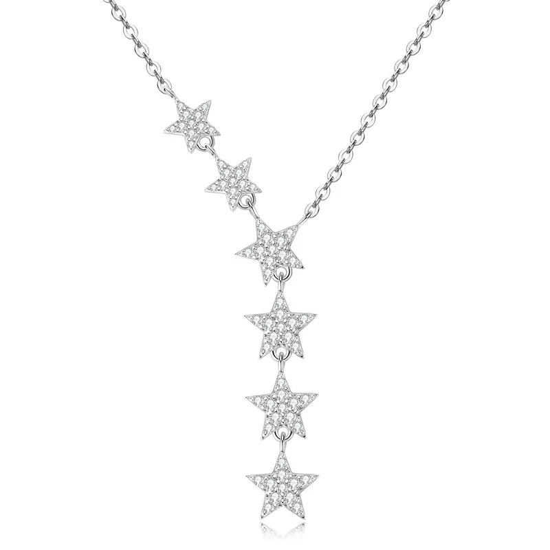 Star Necklace 925 Sterling Silver Moissanite Six Star Drop Design