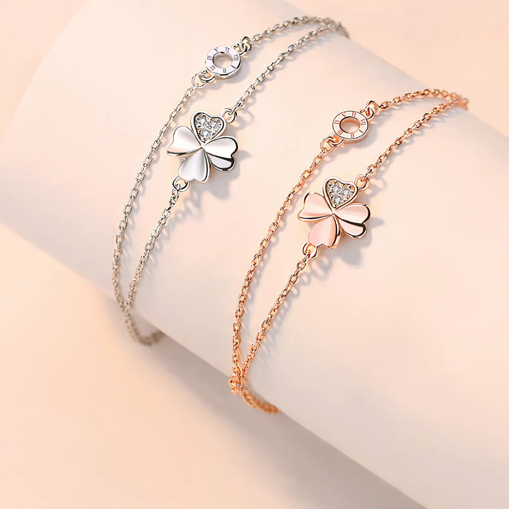925 Sterling Silver Clover Chain Bracelet Adjustable for Women