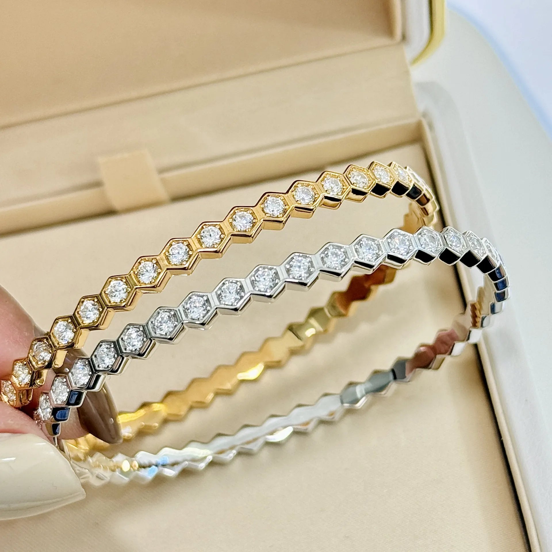 925 Sterling Silver Stackable Bangle Bracelet with Cubic Zirconia