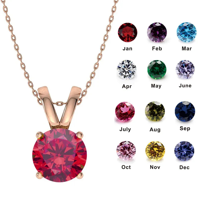 925 Sterling Silver Birthstone Solitaire Pendant Necklace for Women with Cubic Zirconia