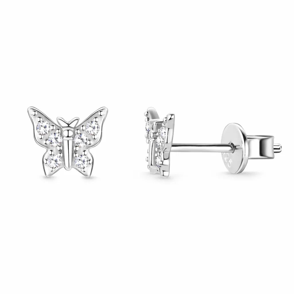 Petite Butterfly Stud Earrings with Moissanite in 925 Sterling Silver