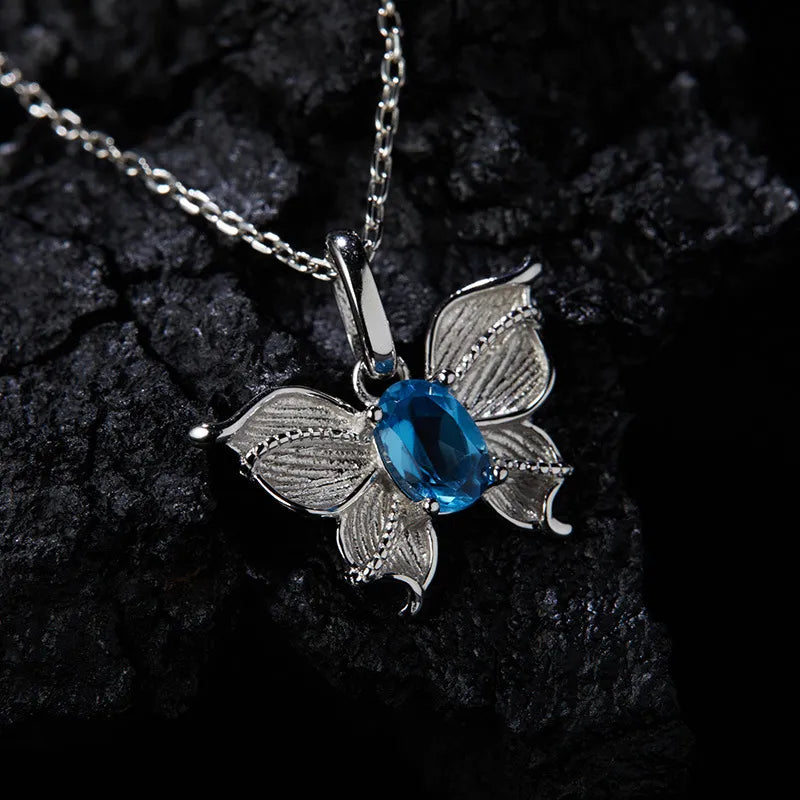 925 Sterling Silver Butterfly Necklace with Natural Gemstone