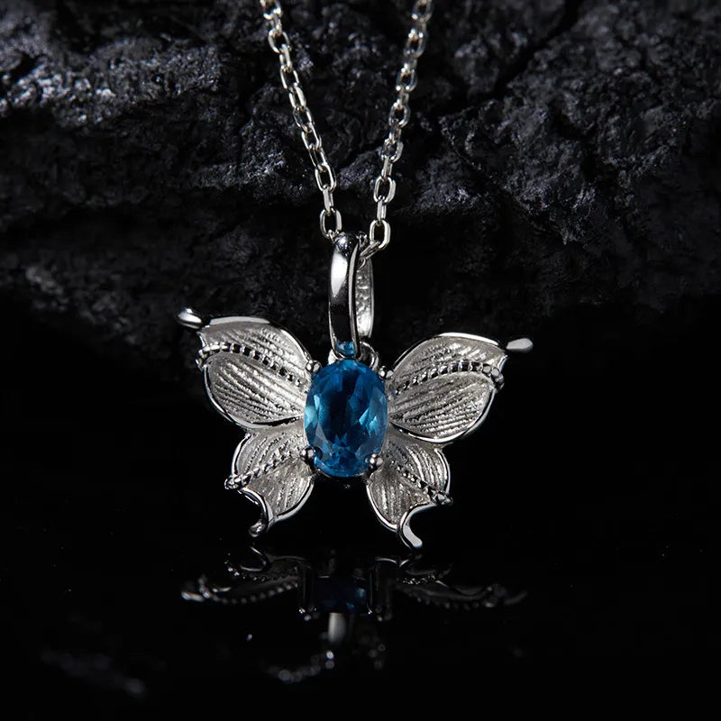 925 Sterling Silver Butterfly Necklace with Natural Gemstone