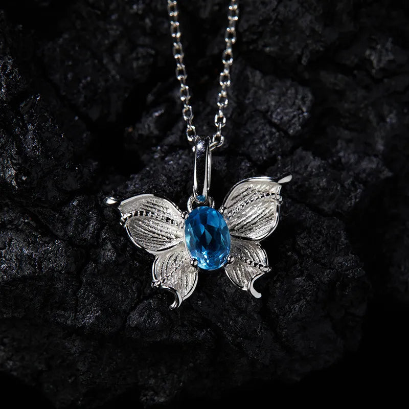 925 Sterling Silver Butterfly Necklace with Natural Gemstone