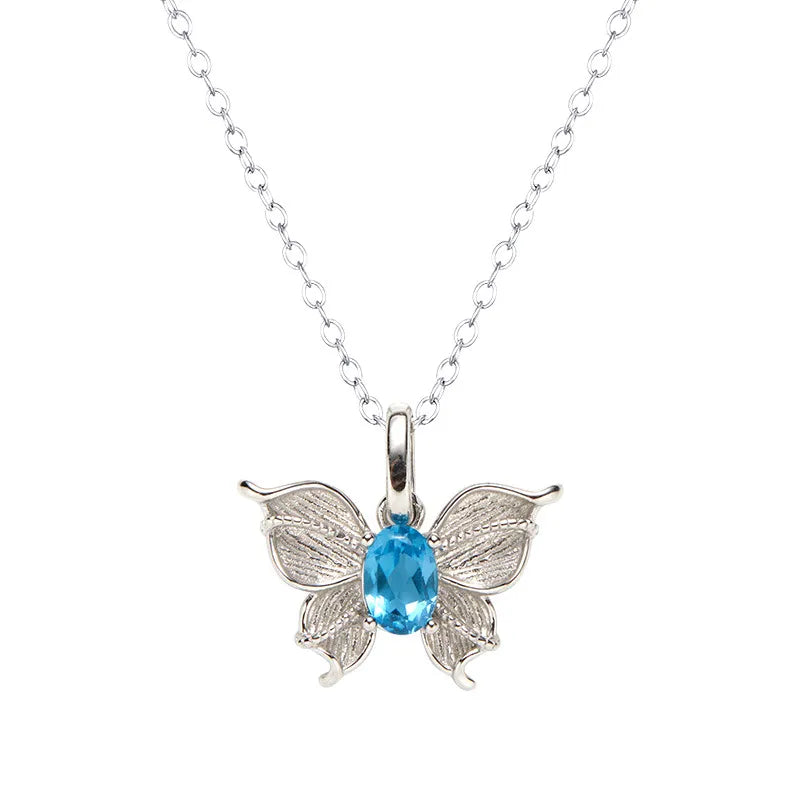 925 Sterling Silver Butterfly Necklace with Natural Gemstone