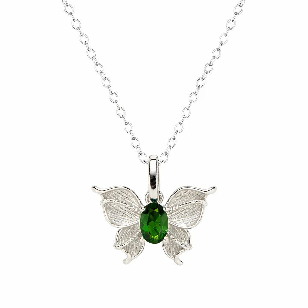 925 Sterling Silver Butterfly Necklace with Natural Gemstone