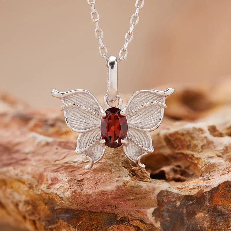 925 Sterling Silver Butterfly Necklace with Natural Gemstone