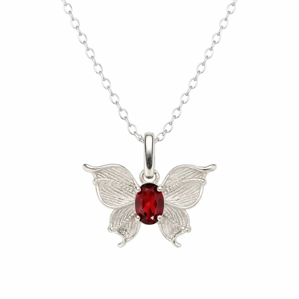 925 Sterling Silver Butterfly Necklace with Natural Gemstone