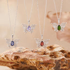 925 Sterling Silver Butterfly Necklace with Natural Gemstone