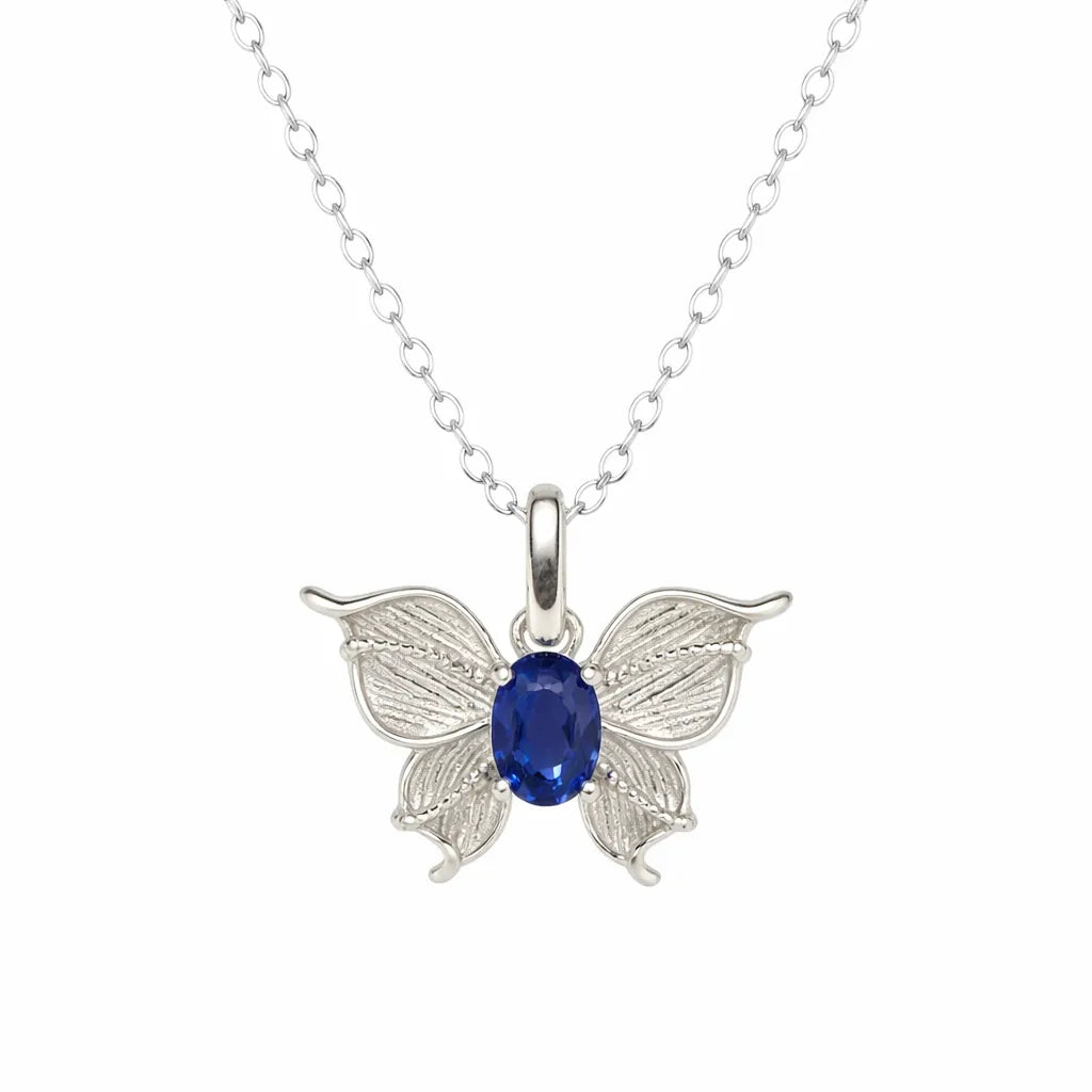 925 Sterling Silver Butterfly Necklace with Natural Gemstone