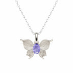 925 Sterling Silver Butterfly Necklace with Natural Gemstone