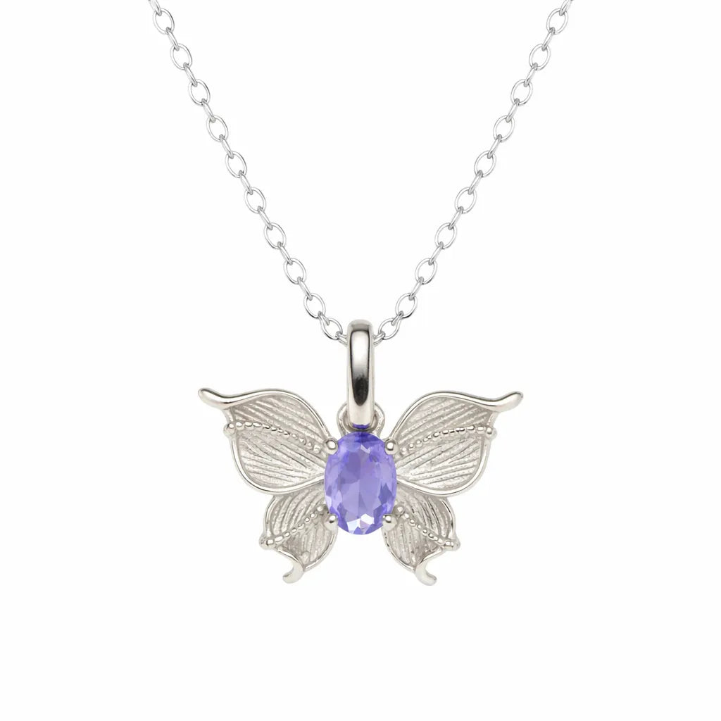 925 Sterling Silver Butterfly Necklace with Natural Gemstone