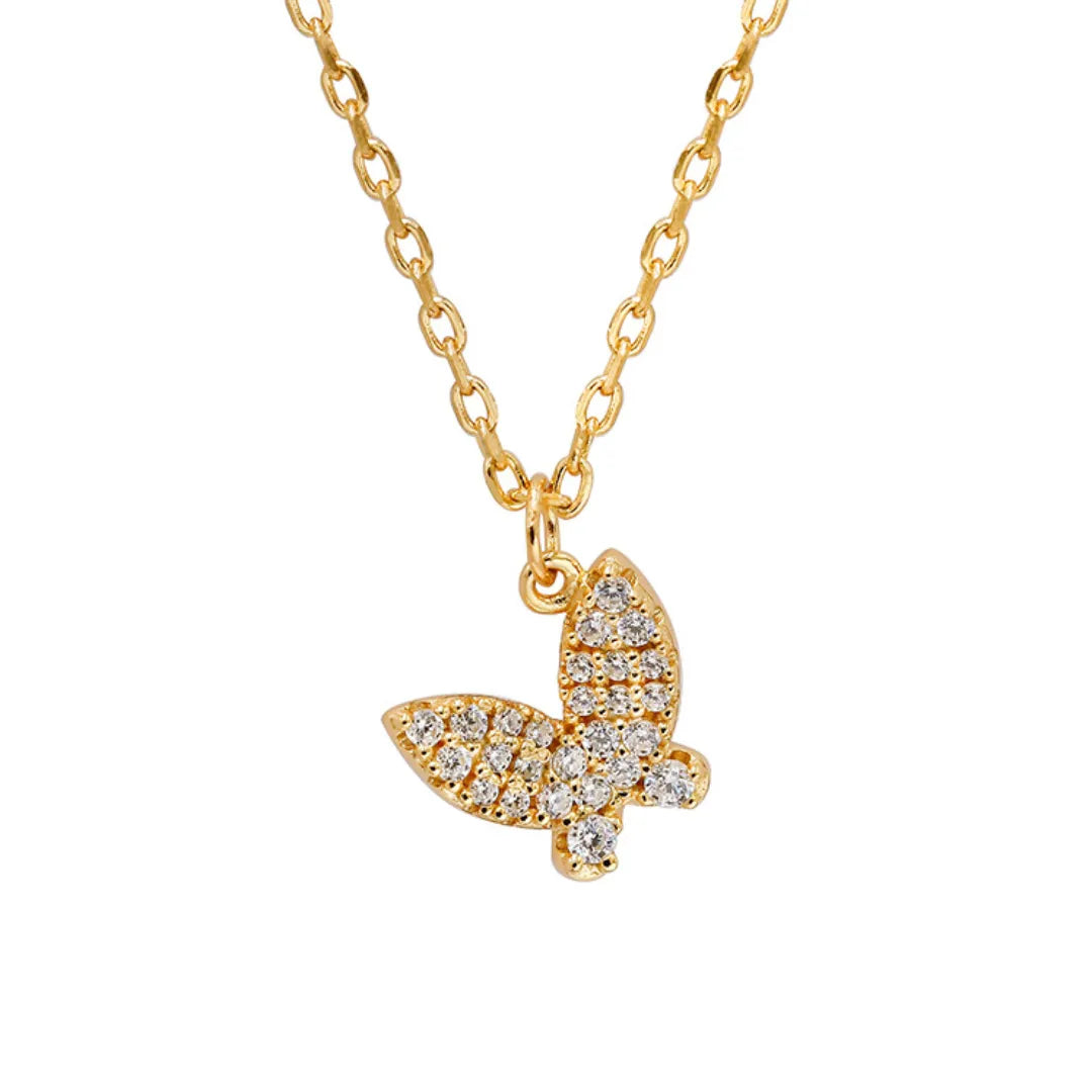925 Sterling Silver Butterfly Necklace with Cubic Zirconia Pendant for Women