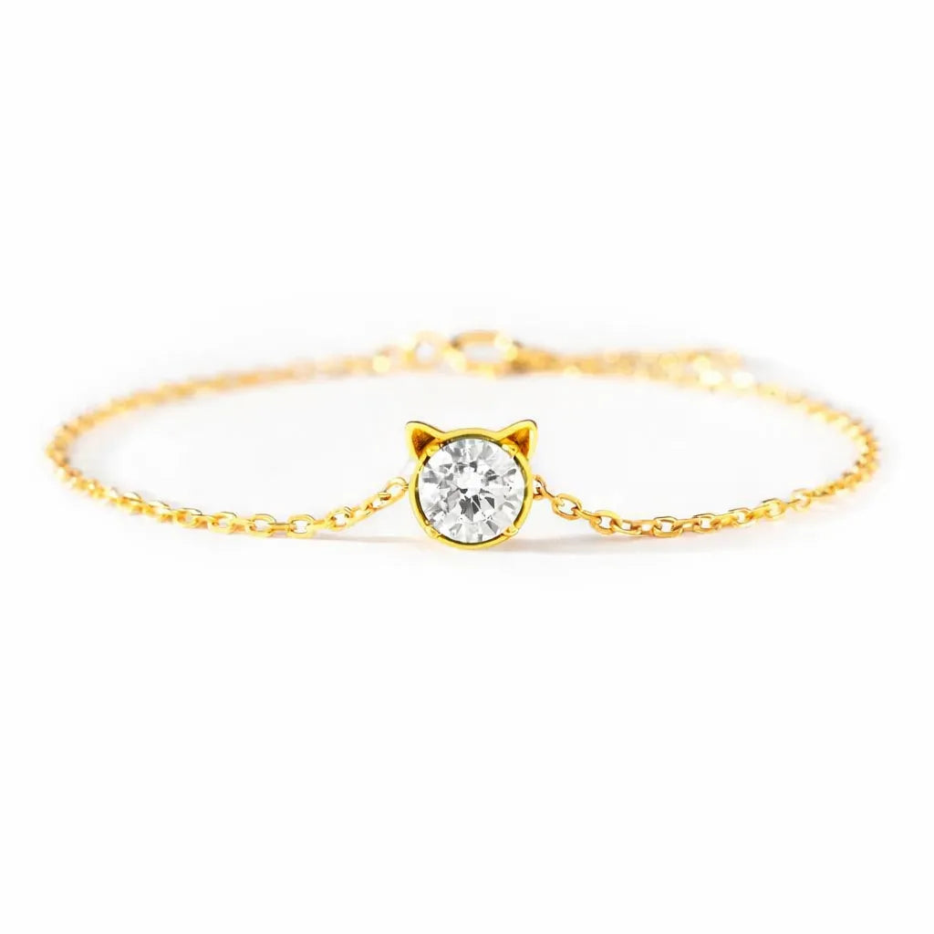 925 Sterling Silver Birthstone Bracelet with Cat Cubic Zirconia for Women