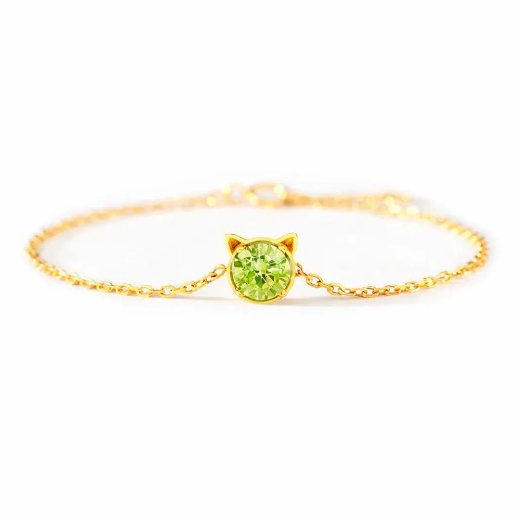 925 Sterling Silver Birthstone Bracelet with Cat Cubic Zirconia for Women