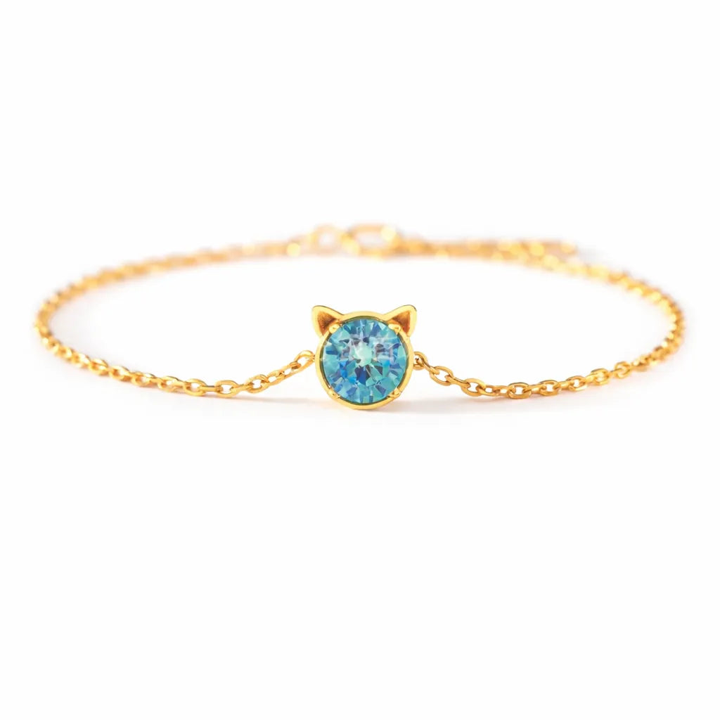 925 Sterling Silver Birthstone Bracelet with Cat Cubic Zirconia for Women