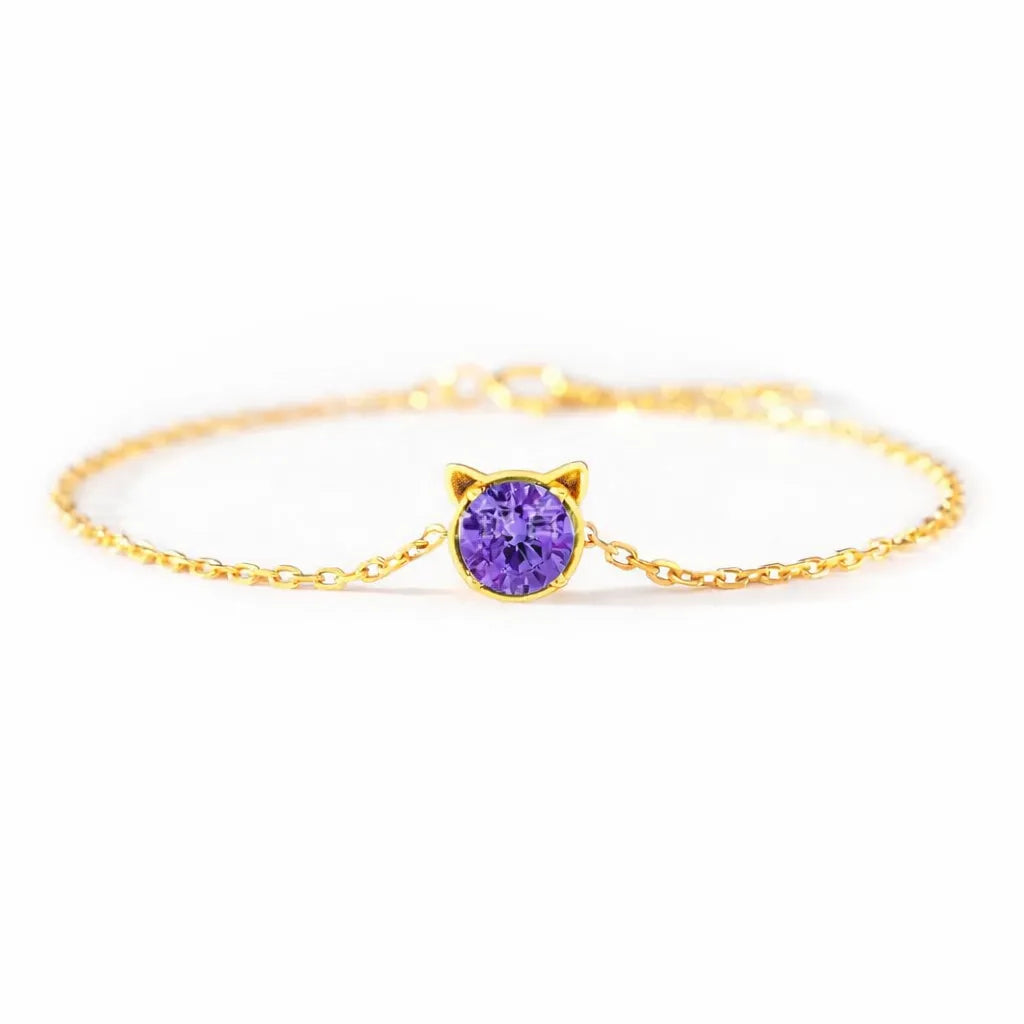 925 Sterling Silver Birthstone Bracelet with Cat Cubic Zirconia for Women