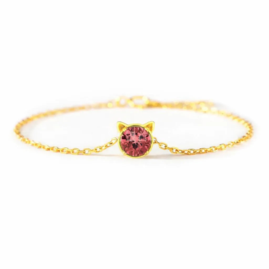 925 Sterling Silver Birthstone Bracelet with Cat Cubic Zirconia for Women