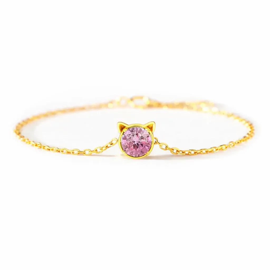 925 Sterling Silver Birthstone Bracelet with Cat Cubic Zirconia for Women