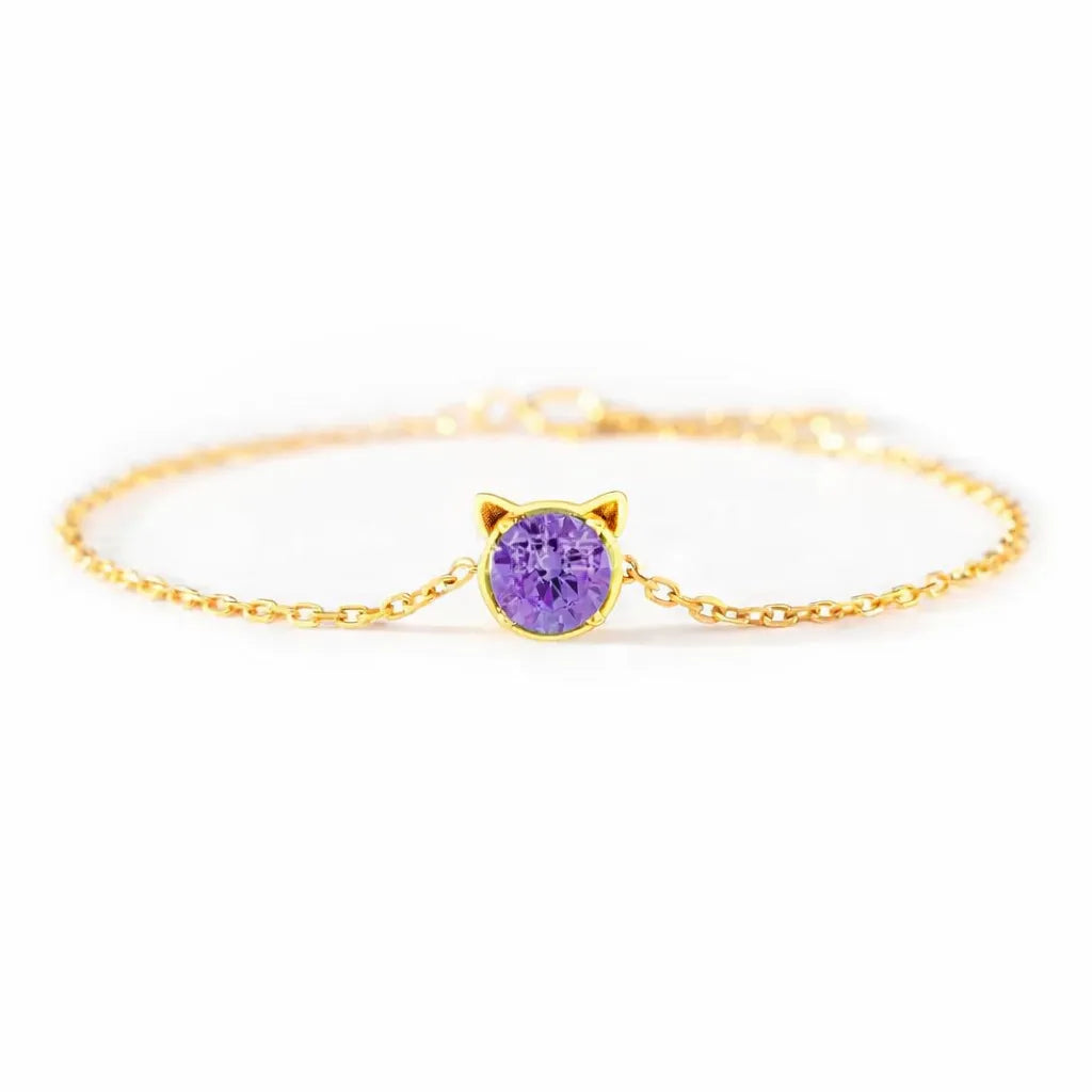 925 Sterling Silver Birthstone Bracelet with Cat Cubic Zirconia for Women