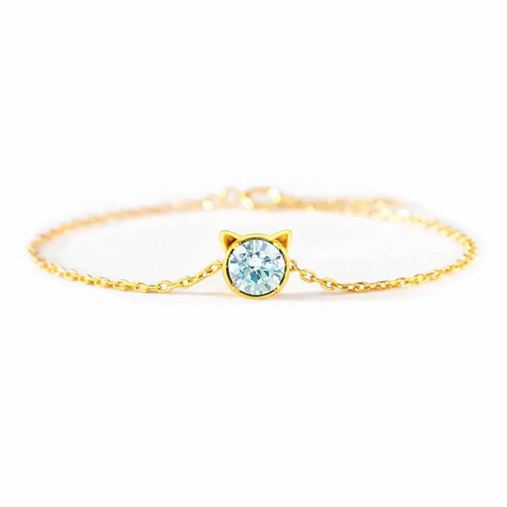 925 Sterling Silver Birthstone Bracelet with Cat Cubic Zirconia for Women