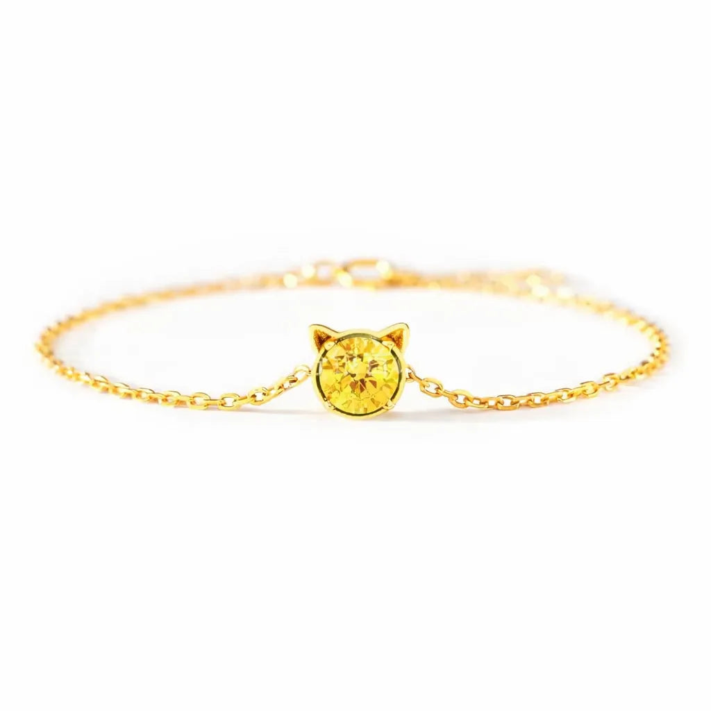 925 Sterling Silver Birthstone Bracelet with Cat Cubic Zirconia for Women