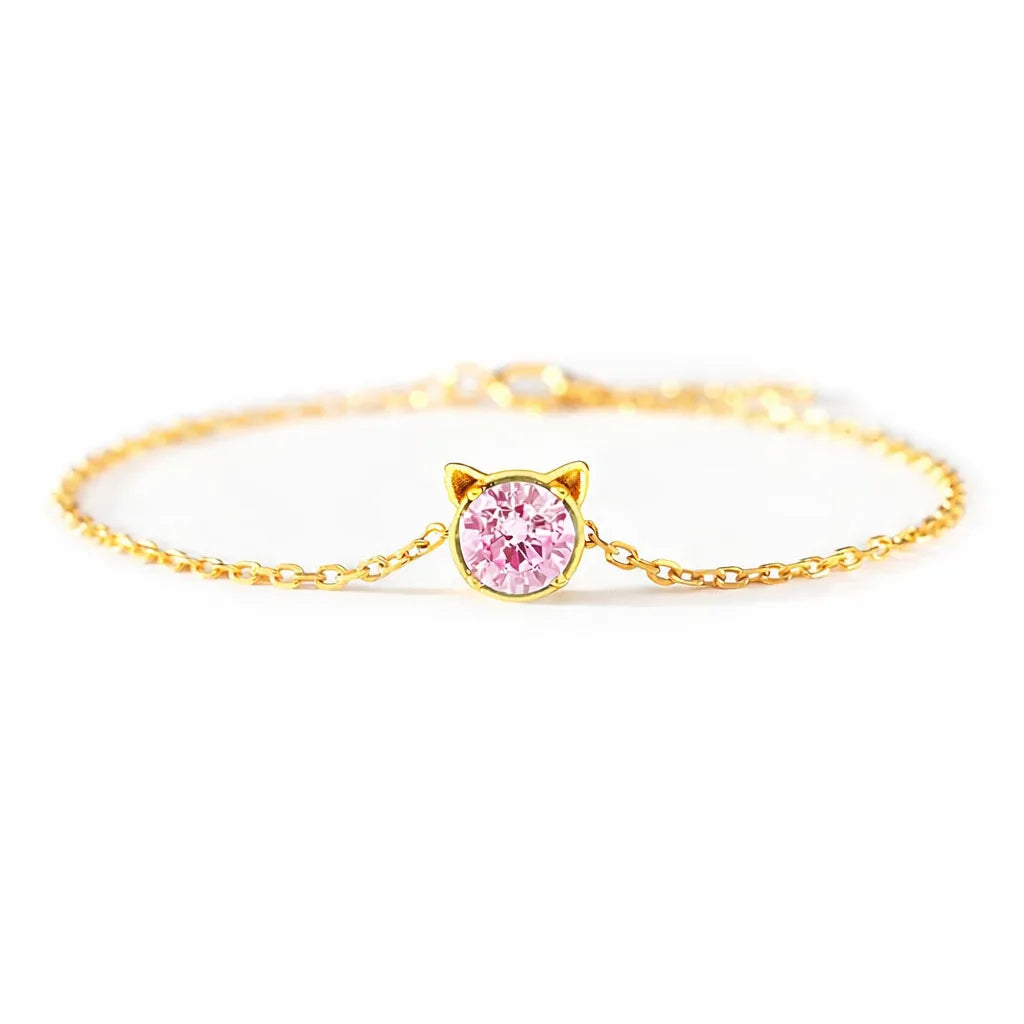 925 Sterling Silver Birthstone Bracelet with Cat Cubic Zirconia for Women