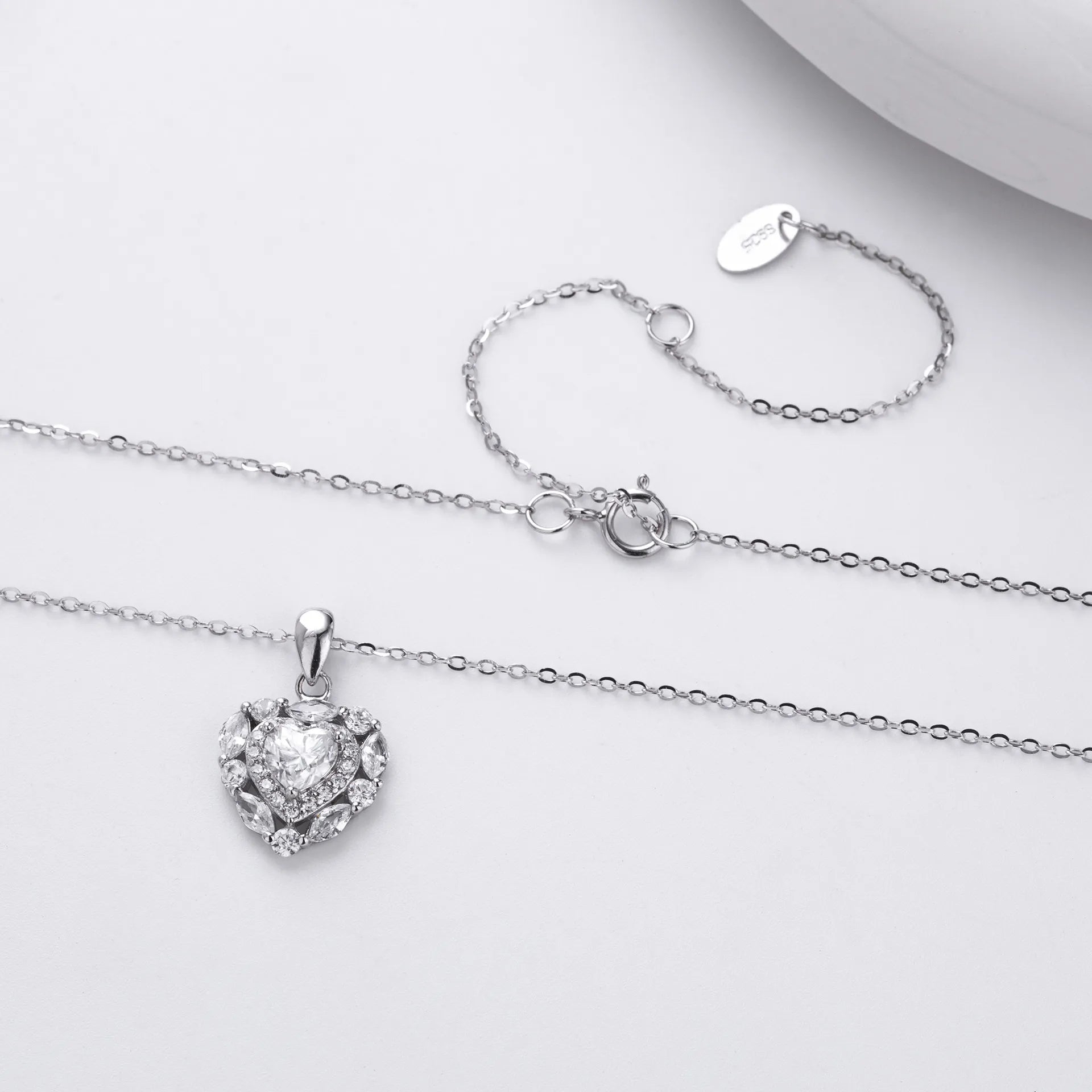 Moissanite Heart Necklace 925 Sterling Silver 0.5 Carat Heart Cut Stone With Pave Frame