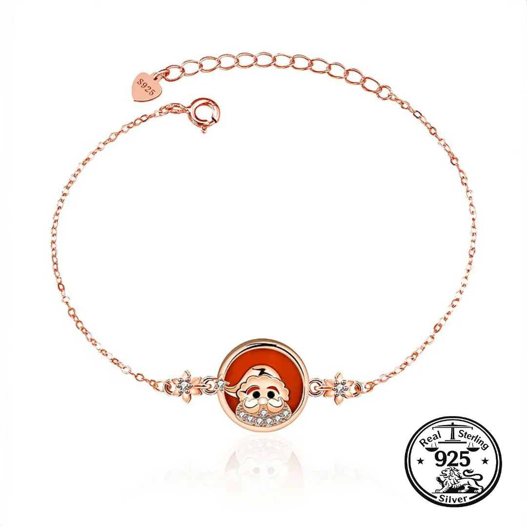 925 Sterling Silver Christmas Bracelet with Santa Medallion