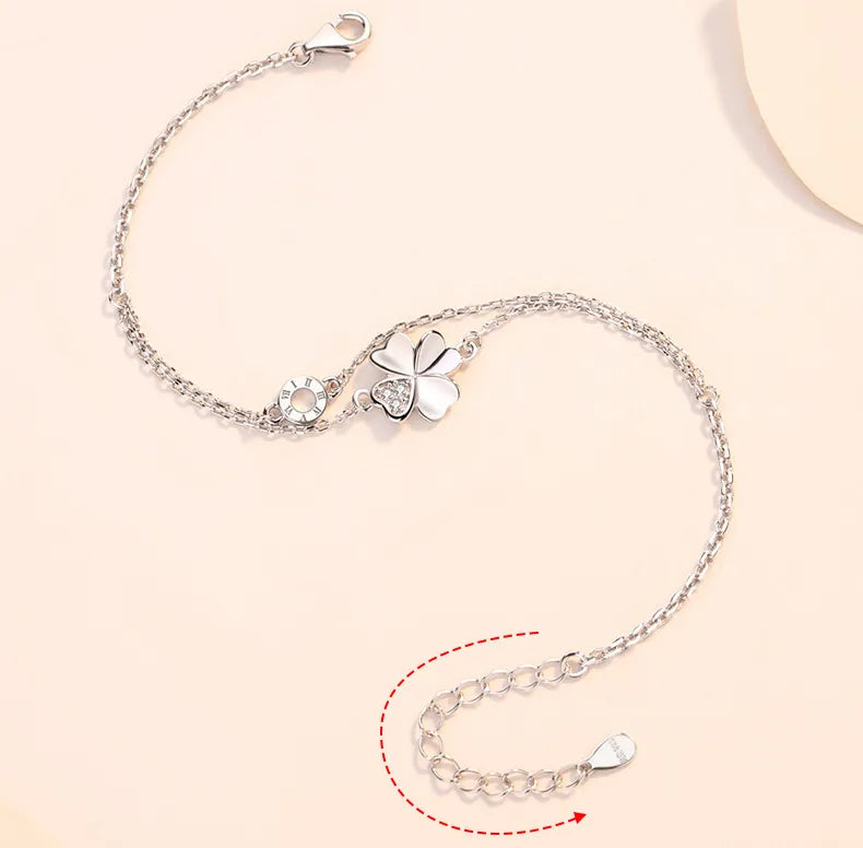 925 Sterling Silver Clover Chain Bracelet Adjustable for Women