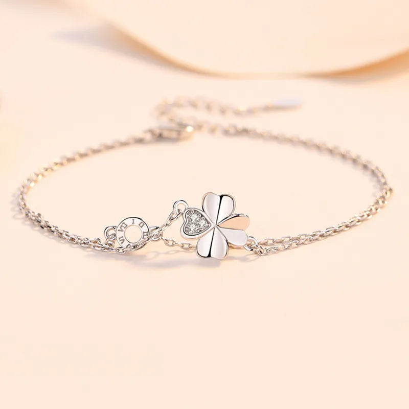 925 Sterling Silver Clover Chain Bracelet Adjustable for Women