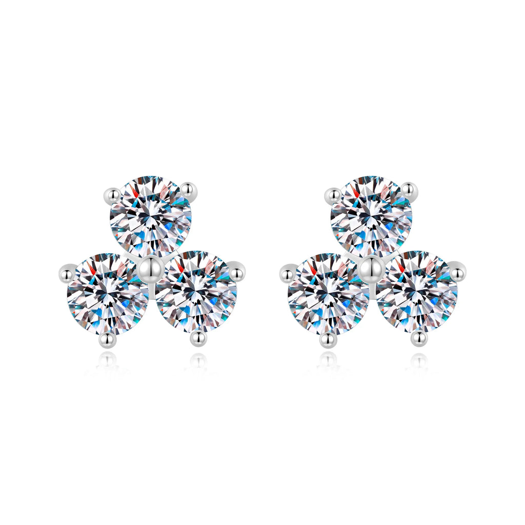 925 Sterling Silver Clover Earrings with Three Moissanite Stones